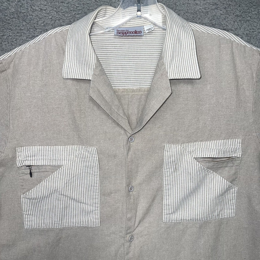 VTG Designs by Cappuccino Shirt Men's Sz M Tan Short Sleeve Accent Pockets Polo